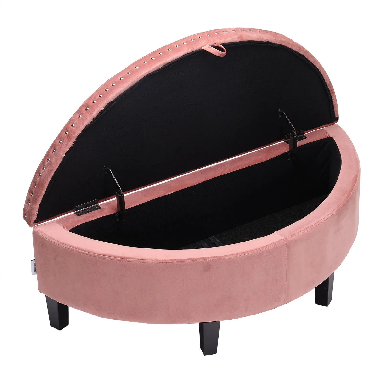 Semi Circle Storage Bench Velvet Storage Ottoman with Rubberwood Legs