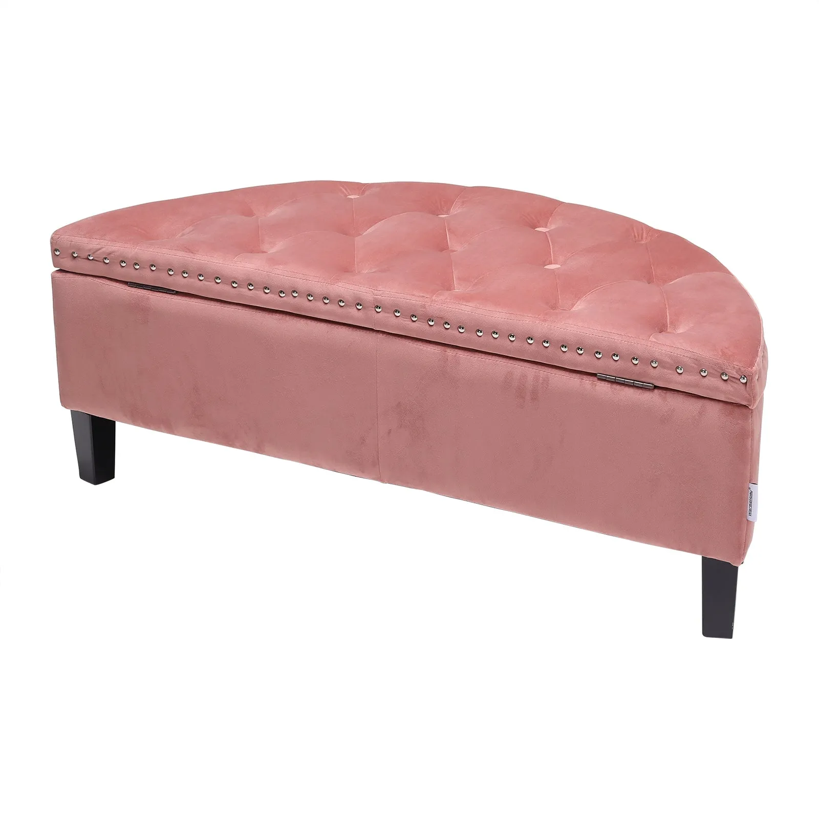 Semi Circle Storage Bench Velvet Storage Ottoman with Rubberwood Legs