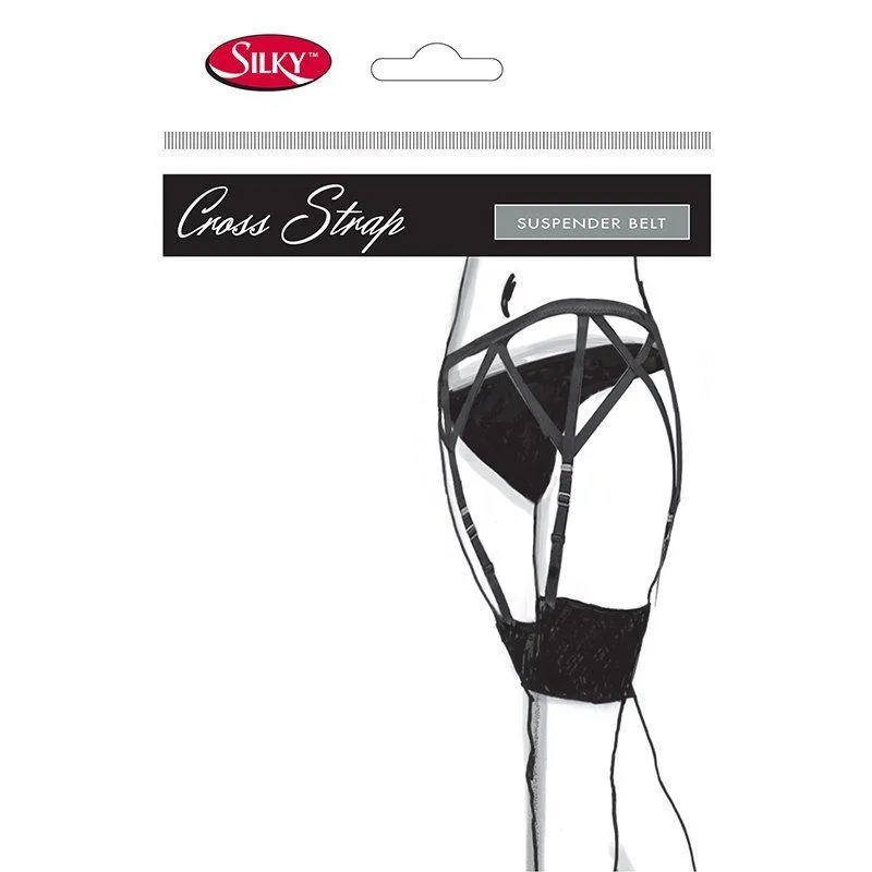 Silky Cross Strap Black  Suspender Belt