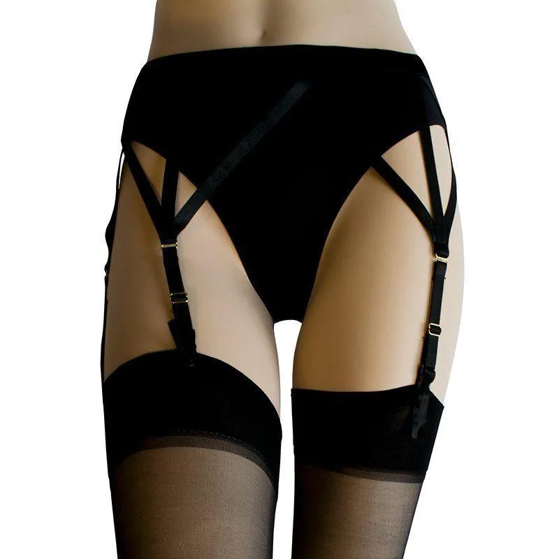 Silky Cross Strap Black  Suspender Belt