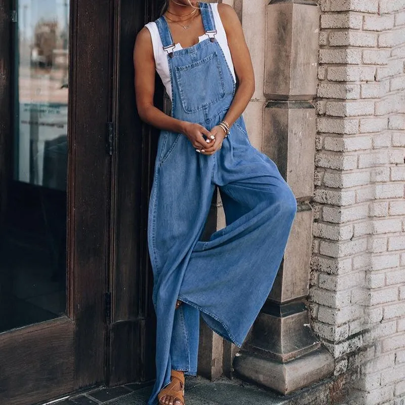 Sleeveless Denim Bib Pants