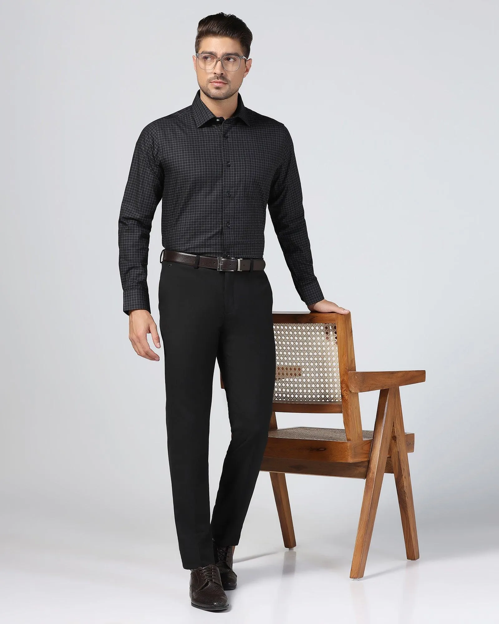 Slim Comfort B-95 Formal Black Textured Trouser - Tesla