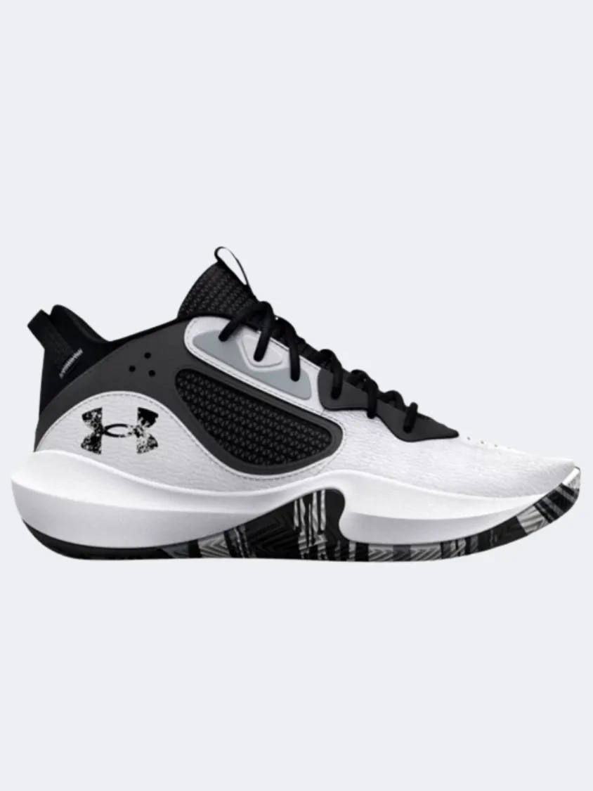 Under Armour Lockdown 6 Gs Boys Basketball Shoes White/Black