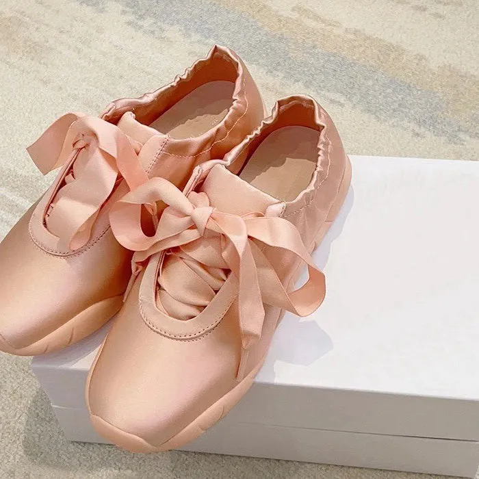 Uniwim Gift Balletcore Aesthetic Satin Bow Sneakers