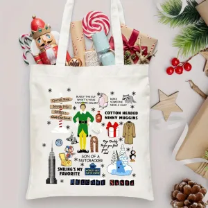 Vintage Christmas Movie Canvas Tote Bag - Large Capacity, Durable Shoulder Handbag for Shopping, Travel & Outdoor Activities