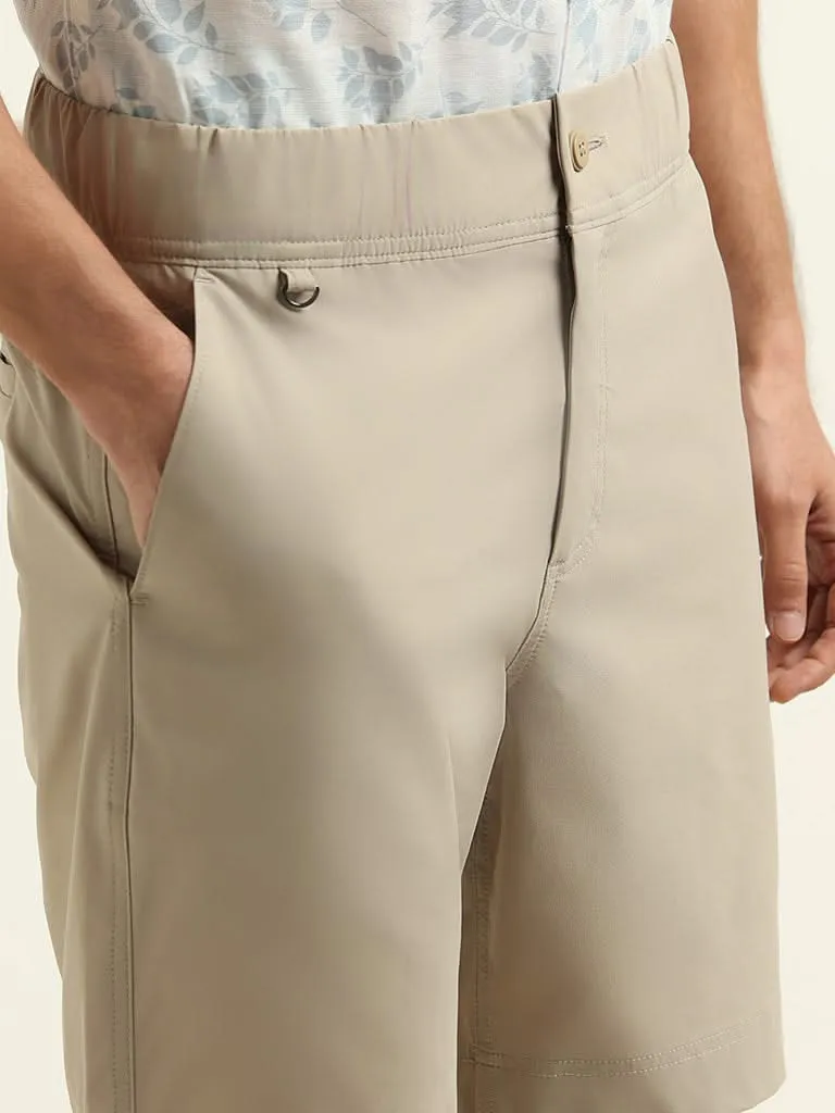 WES Casuals Beige Plain Relaxed Fit Shorts