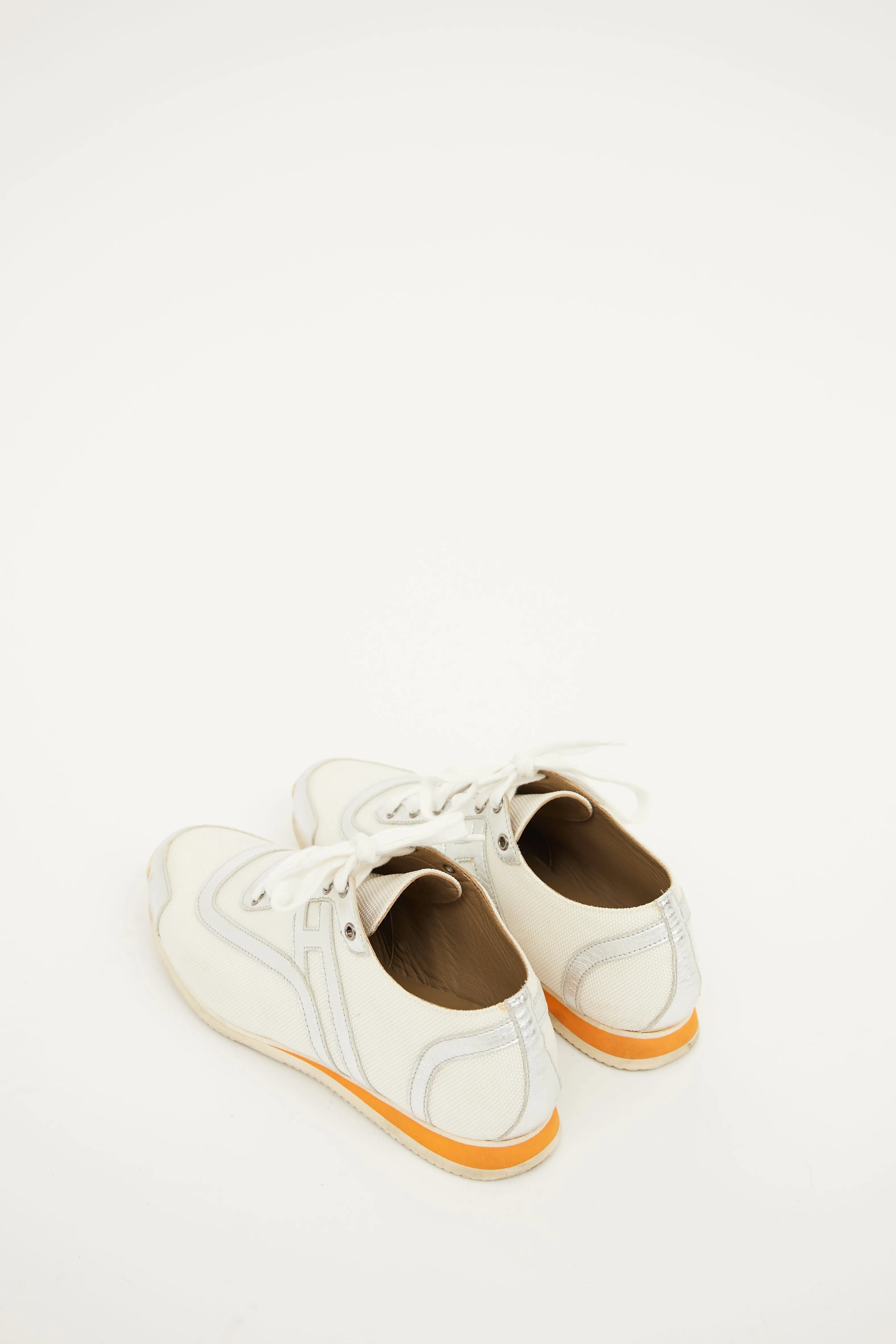 White & Silver Nylon Low Top Sneaker