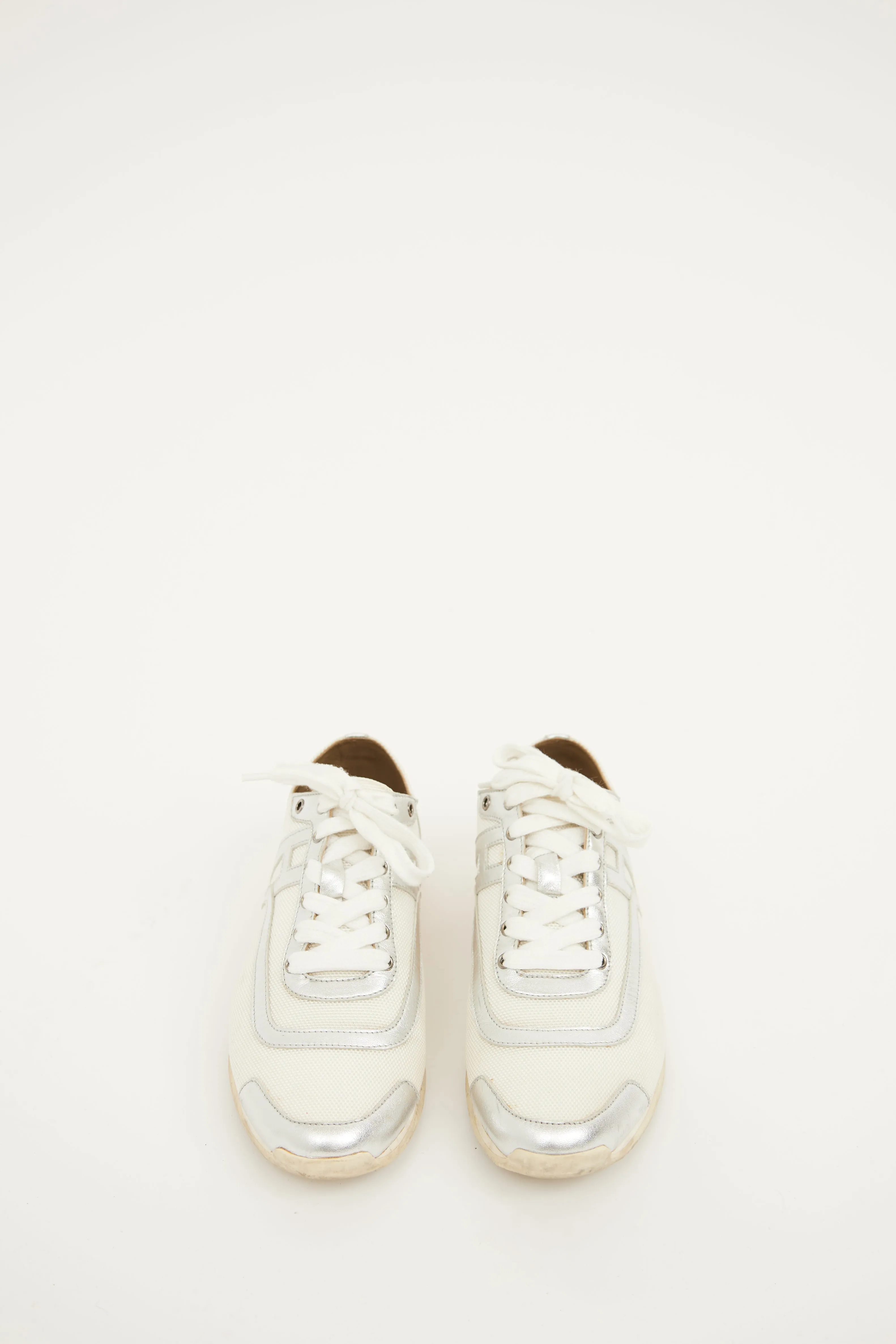 White & Silver Nylon Low Top Sneaker