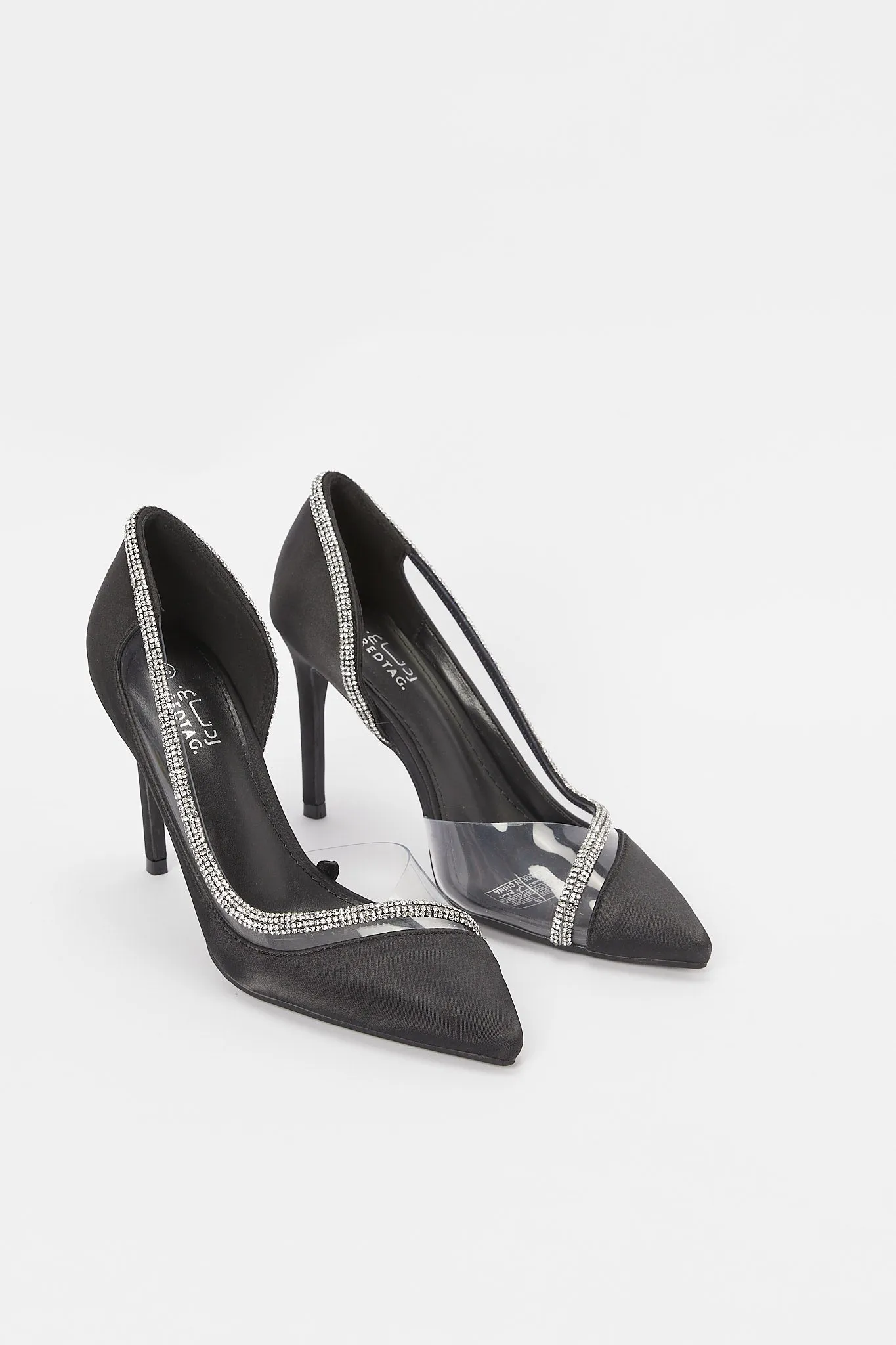 Women Black Court With Diamante Trim Shoe