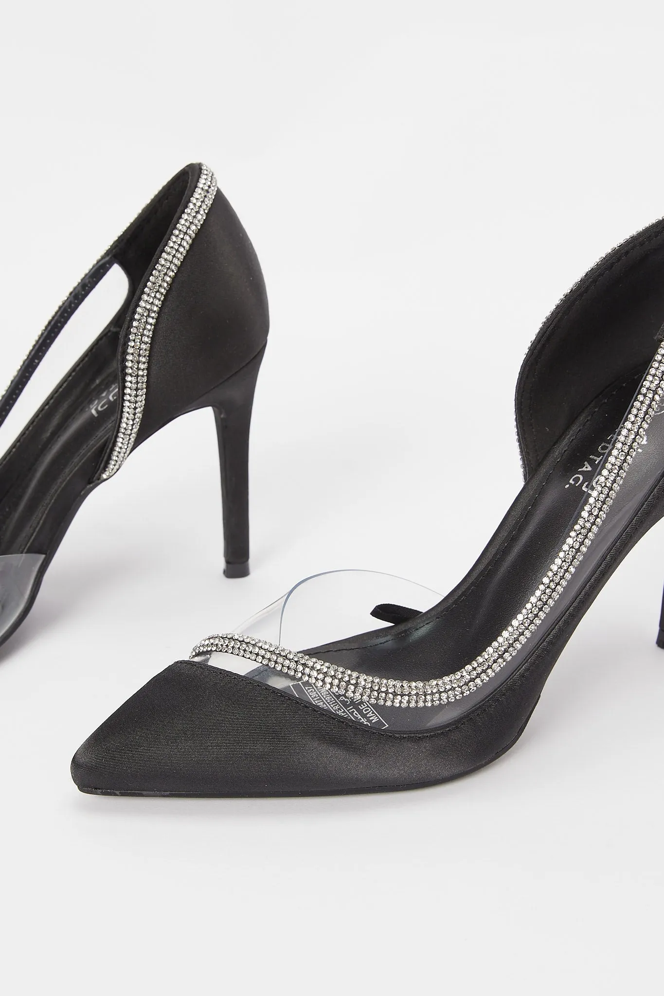 Women Black Court With Diamante Trim Shoe