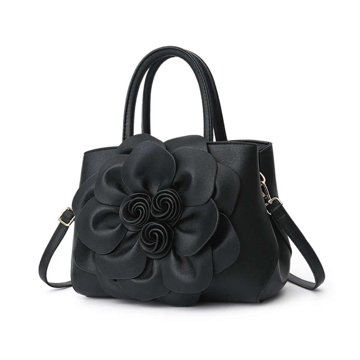 Women Lady Leather Elegant Handbag Flower Decoration Shoulder Evening Bag