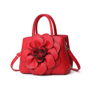 Women Lady Leather Elegant Handbag Flower Decoration Shoulder Evening Bag