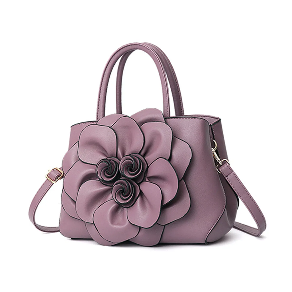 Women Lady Leather Elegant Handbag Flower Decoration Shoulder Evening Bag