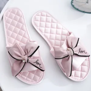 Women Silk Slippers w/ Cute Love Bow