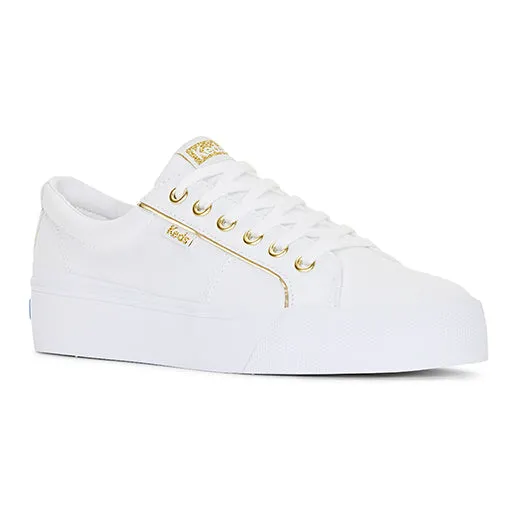 Women's Jump Kick Duo Canvas Piping Sneakers White / Gold (WF67487)