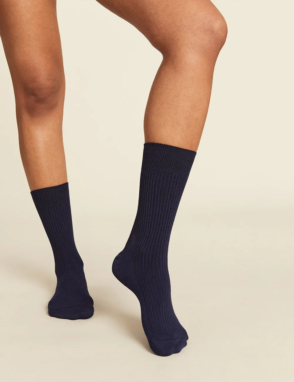 Women's Ribbed Crew Socks - Navy