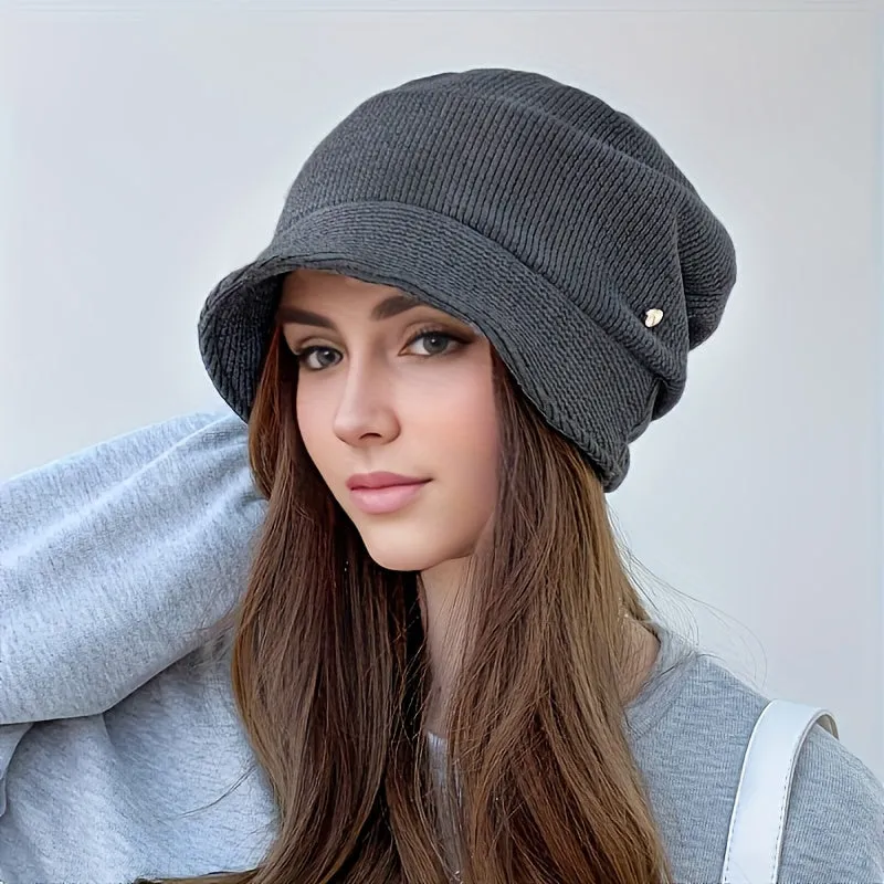 Womens Stylish Solid Color Knitted Hat - Cozy Ear Protection, Windproof & Warm - Ideal for Outdoor Travel, Sleek Brimless Design with Enhanced Comfort