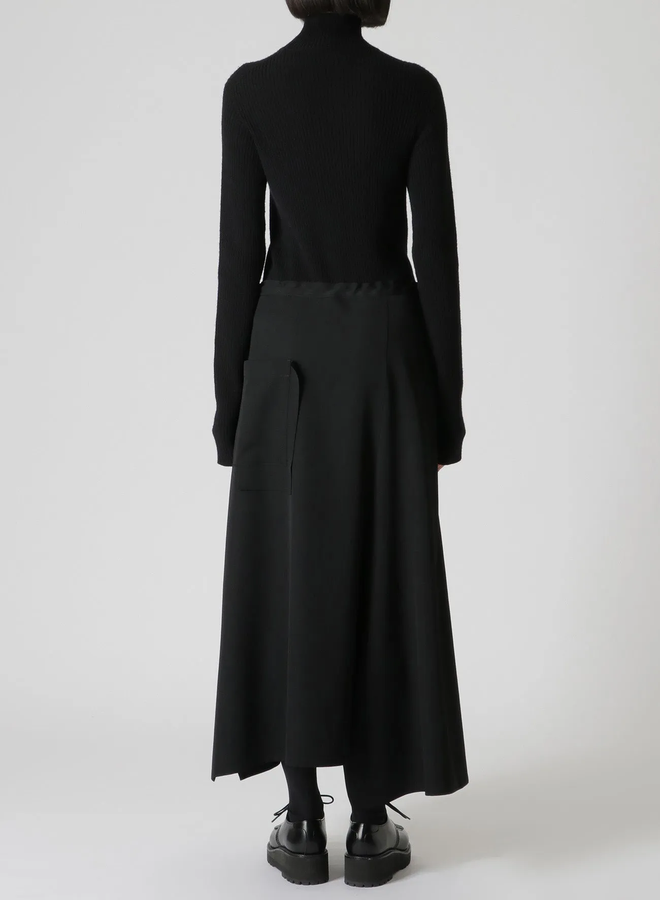 WOOL GABARDINE ASYMMETRIC FLARED PANTS