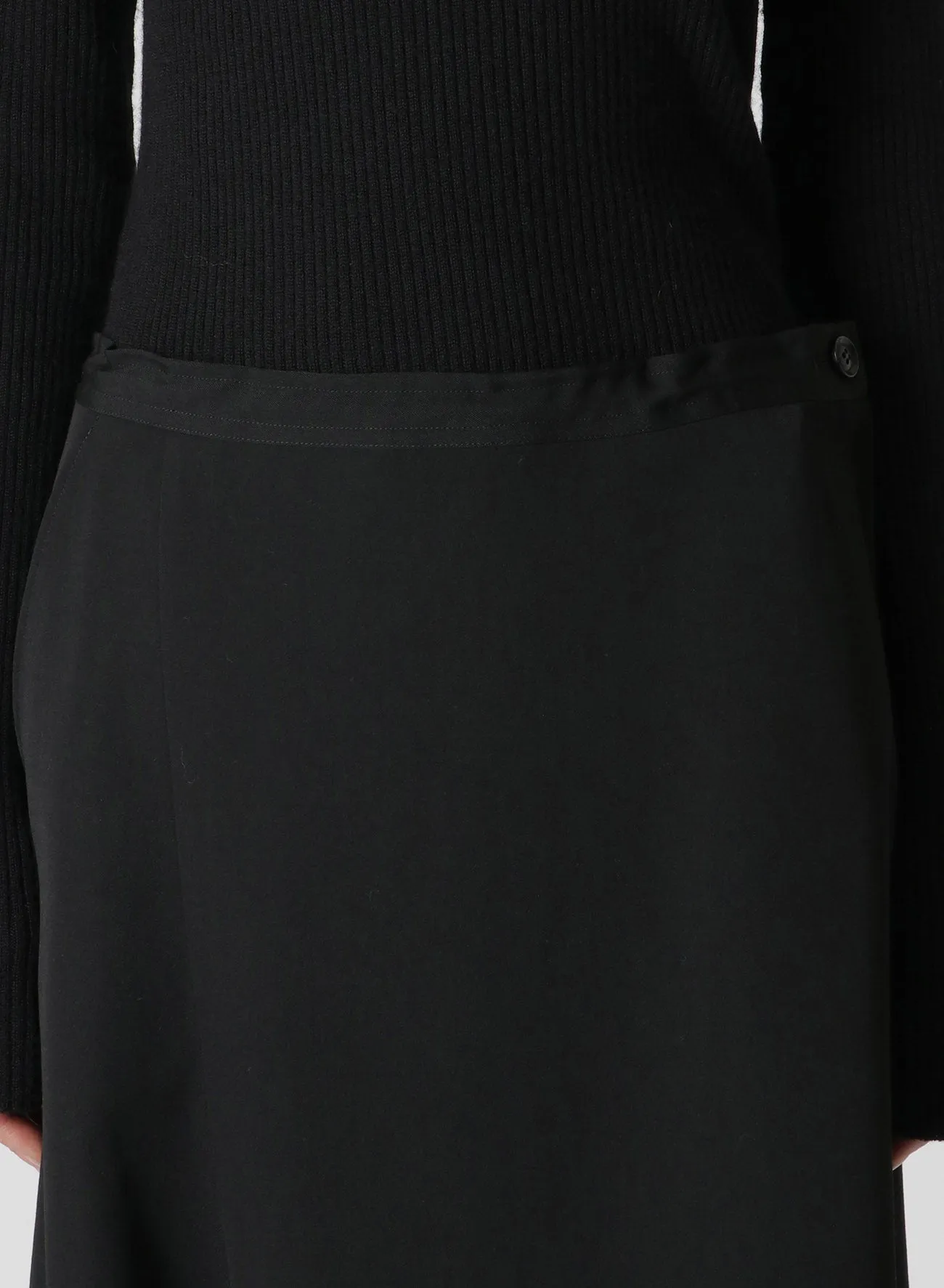 WOOL GABARDINE ASYMMETRIC FLARED PANTS