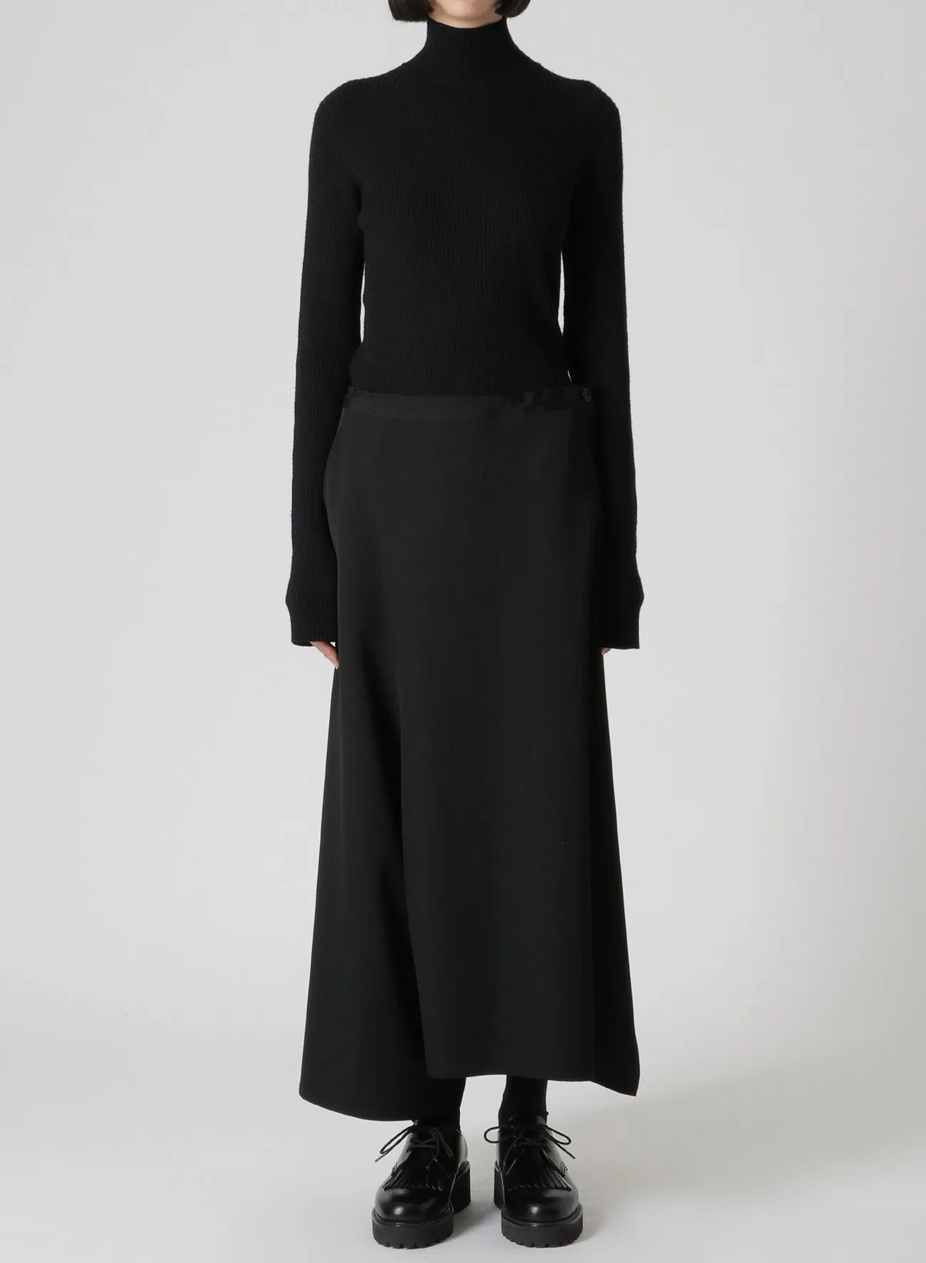 WOOL GABARDINE ASYMMETRIC FLARED PANTS