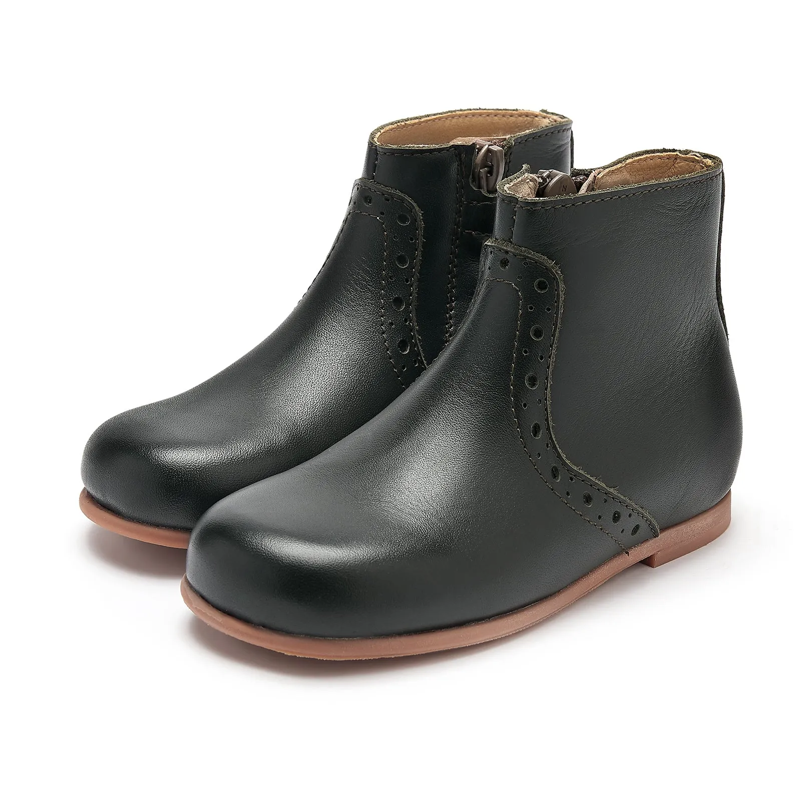 Young Soles Roxy Pixie Leather Boots - Black/Hunter Green