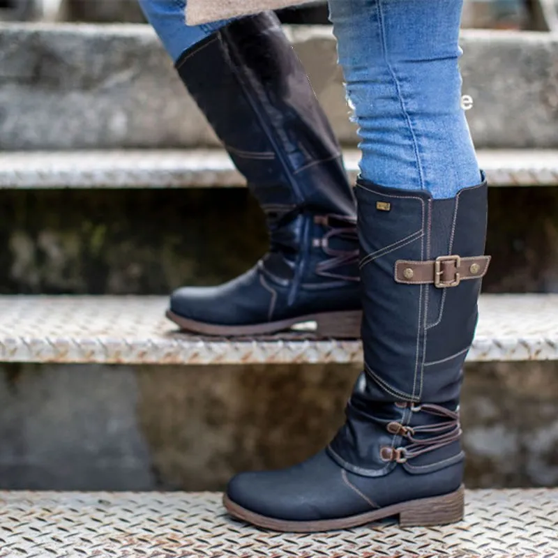 Zipper belt buckle boots