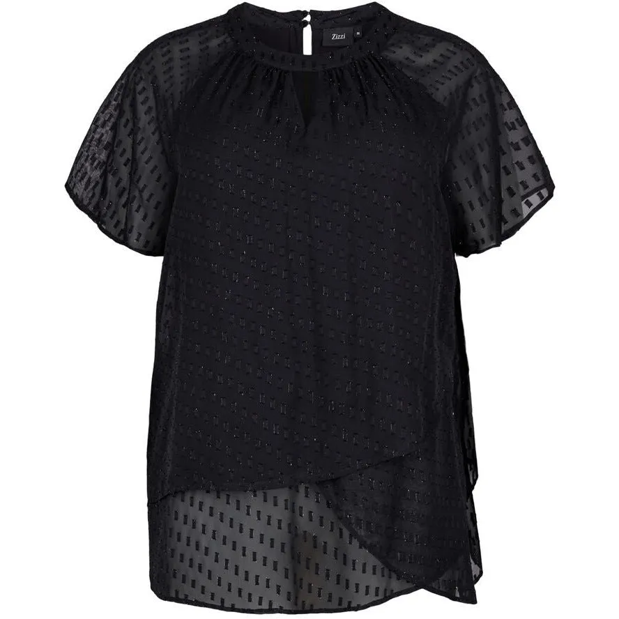 Zizzi Patterned Chiffon Blouse in Black