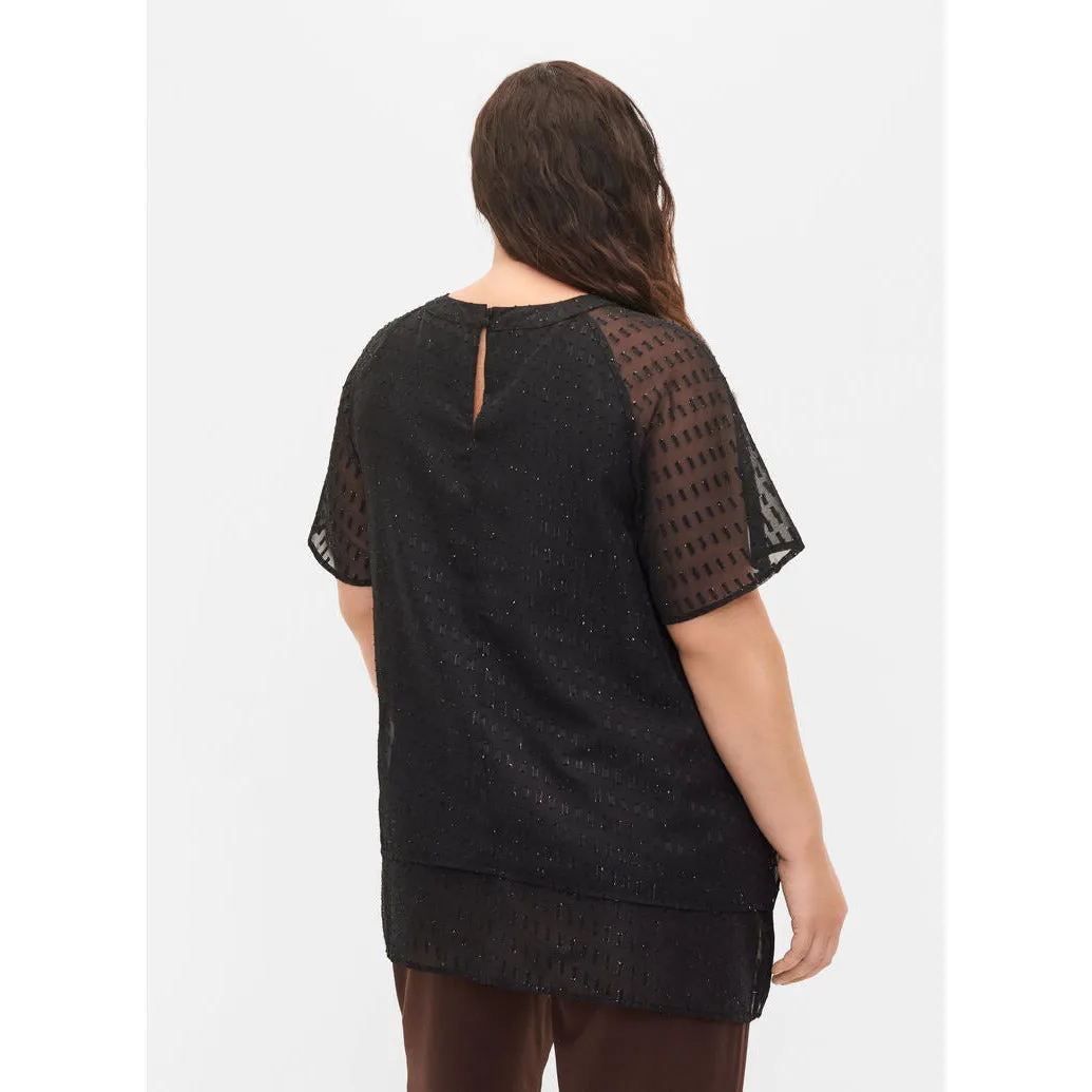 Zizzi Patterned Chiffon Blouse in Black